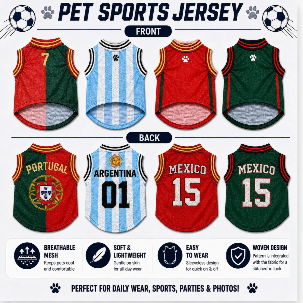 Pet Sports Jersey for Dogs and Cats