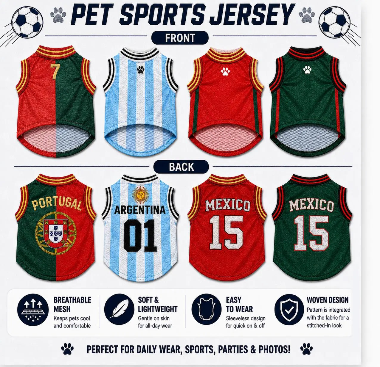 Pet Sports Jersey for Dogs and Cats 